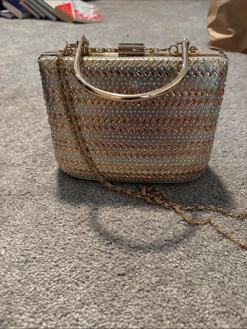 Gold Crystal-Embellished Evening Clutch - Women Bags